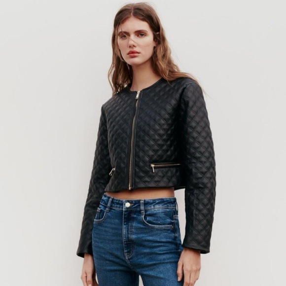 Zara Cropped Faux Leather Quilted Jacket - Size M Brand new no tag - Picture 1 of 16